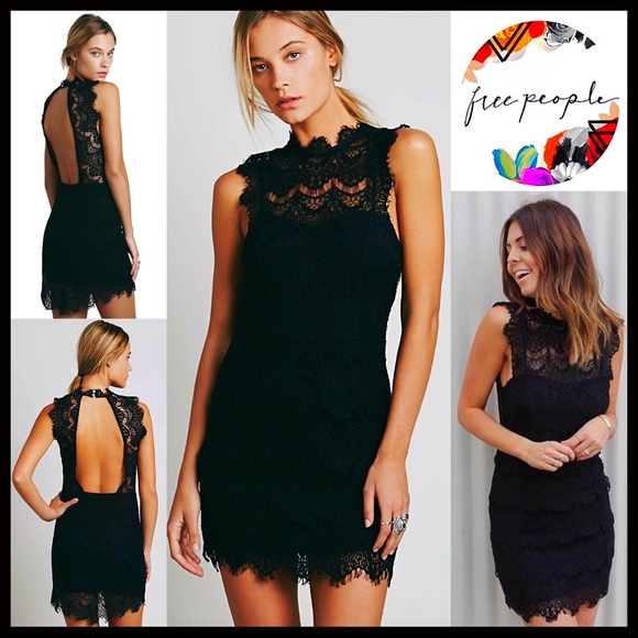 FREE PEOPLE BLACK CROCHET LACE SLIP DRESS - Picture 6 of 8